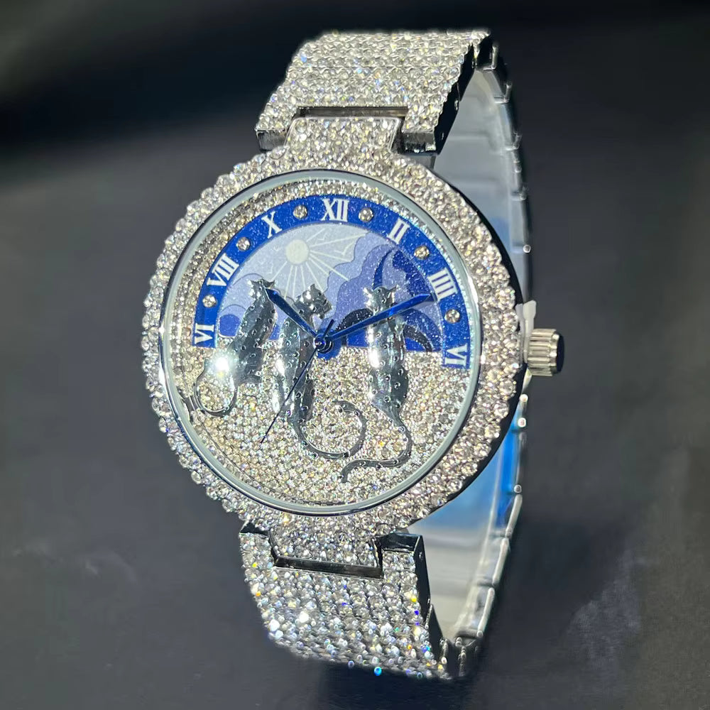 Gilded Dial Leopard-Head Women's Bracelet Watch