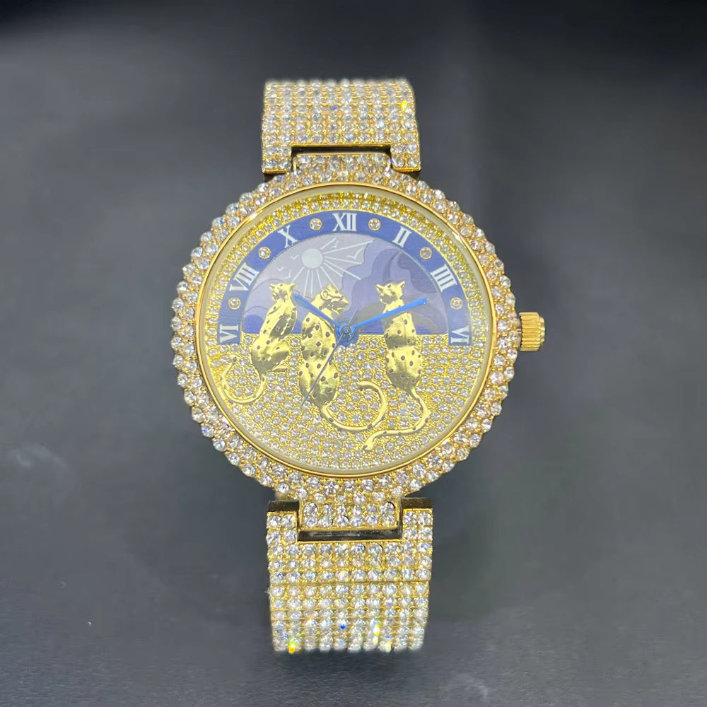 Gilded Dial Leopard-Head Women's Bracelet Watch