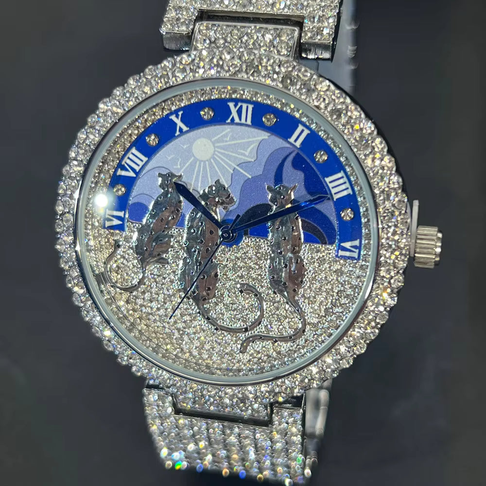 Gilded Dial Leopard-Head Women's Bracelet Watch